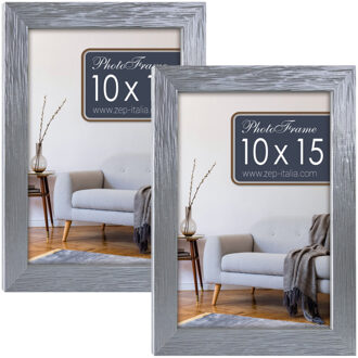 ZEP 2x stuks houten fotolijst zilver geschikt voor een foto van 10 x 15 cm