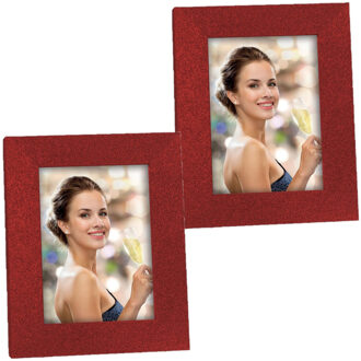 ZEP 2x stuks houten fotolijstje rood met glitters geschikt voor een foto van 10 x 15 cm