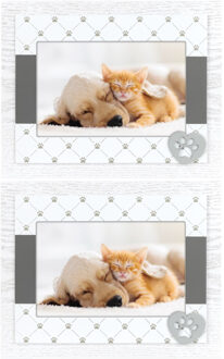 ZEP 2x stuks houten fotolijstje wit/grijs met honden/katten pootje geschikt voor een foto van 10 x 15 cm - Fotolijsten Bruin