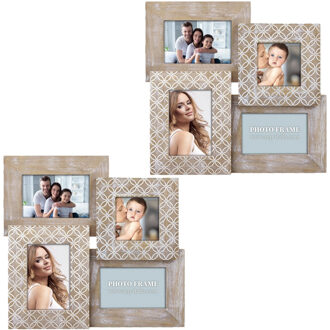 ZEP 2x stuks multi fotolijst hout naturel/wit vintage met 4 lijstjes geschikt voor diverse maten foto - Fotolijsten