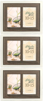 ZEP 3x stuks fotolijst hout wit/bruin geschikt voor twee foto van 10 x 15 cm