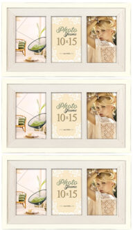 ZEP 3x stuks fotolijst hout wit geschikt voor drie foto van 10 x 15 cm