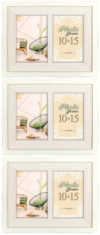 ZEP 3x stuks fotolijst hout wit geschikt voor twee foto van 10 x 15 cm