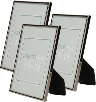 ZEP 3x stuks - Fotolijst - zilver/zwart - metaal - glas - staand - geschikt voor foto - 13 x 18 cm