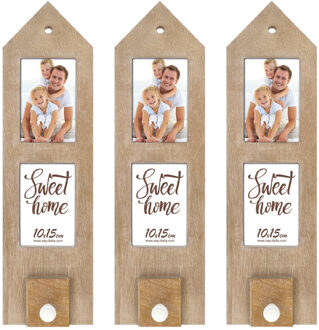 ZEP 3x stuks houten fotolijst met haakje 54 x 15 cm geschikt voor een foto van 10 x 15 cm
