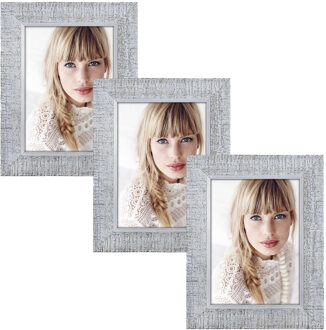 ZEP 3x stuks houten fotolijst vintage grijs/wit geschikt voor een foto van 13 x 18 cm