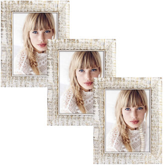 ZEP 3x stuks houten fotolijst vintage wit/bruin geschikt voor een foto van 13 x 18 cm