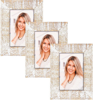 ZEP 3x stuks houten fotolijst vintage wit geschikt voor een foto van 20 x 25 cm