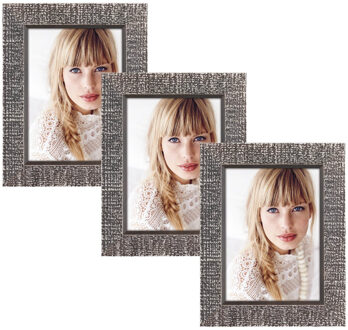 ZEP 3x stuks houten fotolijst vintage zwart/grijs geschikt voor een foto van 13 x 18 cm