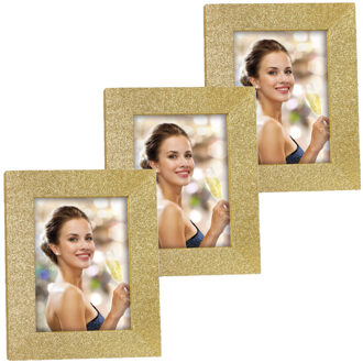ZEP 3x stuks houten fotolijstje goud met glitters geschikt voor een foto van 10 x 15 cm