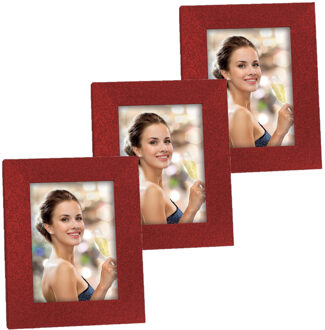 ZEP 3x stuks houten fotolijstje rood met glitters geschikt voor een foto van 15 x 20 cm