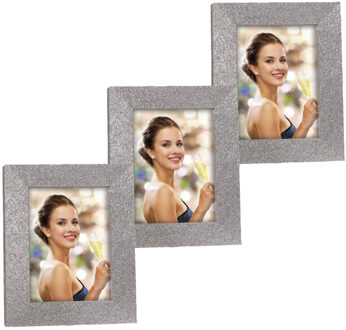ZEP 3x stuks houten fotolijstje zilver met glitters geschikt voor een foto van 10 x 15 cm