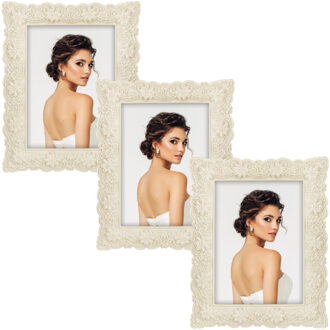 ZEP 3x stuks kunststof fotolijst creme barok met bloemen geschikt voor een foto van 13 x 18 cm