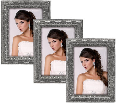 ZEP 3x stuks kunststof fotolijst klassiek zilver barok geschikt voor een foto van 10 x 15 cm