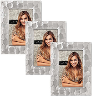 ZEP 3x stuks kunststof fotolijstje zilver met honinggraatstructuur geschikt voor een foto van 20 x 30 cm