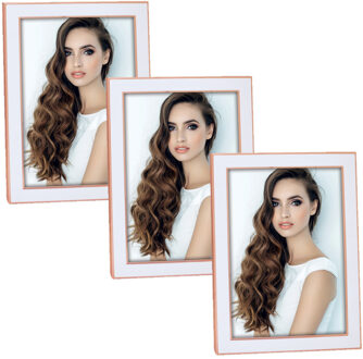 ZEP 3x stuks metalen fotolijst wit/koper kleurig geschikt voor een foto van 15 x 20 cm