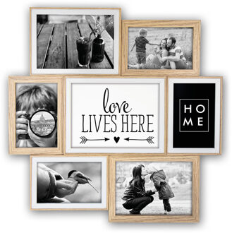 ZEP collage fotolijst - houten frame - naturel/wit - 7 lijstjes - geschikt voor diverse maten foto