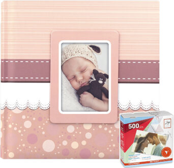 ZEP Fotoboek/fotoalbum Cinzia baby meisje met 30 paginas roze 31 x 31 x 3 cm inclusief plakkers