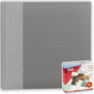 ZEP Fotoboek/fotoalbum Luis met 20 paginas grijs 24 x 24 x 2 cm inclusief plakkers