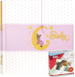 ZEP Fotoboek/fotoalbum Mia baby meisje met 20 paginas roze 24 x 24 x 2,5 cm inclusief plakkers - Fotoalbums