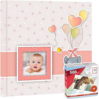 ZEP Fotoboek/fotoalbum Pierre baby meisje met 30 paginas roze 32 x 32 x 3,5 cm inclusief plakkers - Fotoalbums