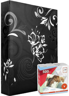 ZEP Fotoboek/fotoalbum Umbria met insteekhoesjes zwart voor 200 fotos 19 x 25 x 5 cm inclusief plakkers