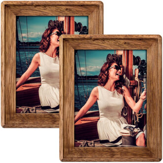ZEP Fotolijst - 2x stuks - bruin - hout - foto 13 x 18 cm - wonen - accessoires