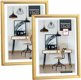ZEP Fotolijst - 2x stuks - goud - kunststof - voor foto van 15 x 20 cm - staand / hangend