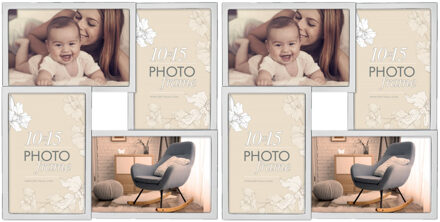 ZEP Fotolijst - 2x stuks - metaal - zilverkleurig - 4 lijstjes - 10 x 15 cm - woondecoratie