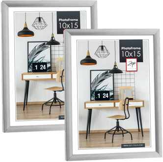 ZEP Fotolijst - 2x stuks - zilver - kunststof - voor foto van 10 x 15 cm - staand / hangend
