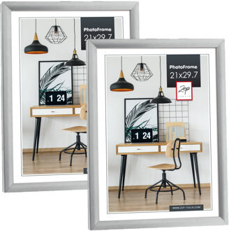 ZEP Fotolijst - 2x stuks - zilver - kunststof - voor foto van 21 x 29 cm - staand / hangend