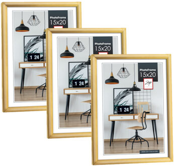 ZEP Fotolijst - 3x stuks - goud - kunststof - voor foto van 15 x 20 cm - staand / hangend