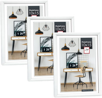ZEP Fotolijst - 3x stuks - wit - kunststof - voor foto van 10 x 15 cm - staand / hangend
