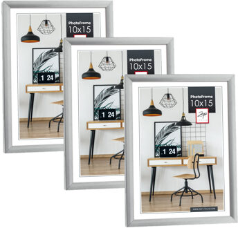 ZEP Fotolijst - 3x stuks - zilver - kunststof - voor foto van 10 x 15 cm - staand / hangend
