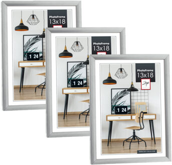 ZEP Fotolijst - 3x stuks - zilver - kunststof - voor foto van 13 x 18 cm - staand / hangend