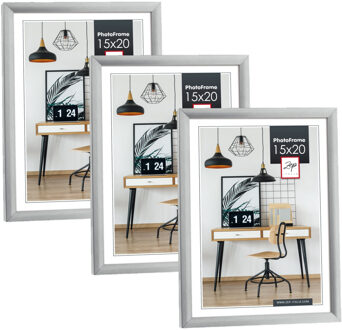 ZEP Fotolijst - 3x stuks - zilver - kunststof - voor foto van 15 x 20 cm - staand / hangend