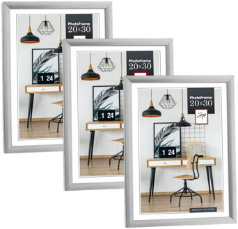 ZEP Fotolijst - 3x stuks - zilver - kunststof - voor foto van 20 x 30 cm - staand / hangend