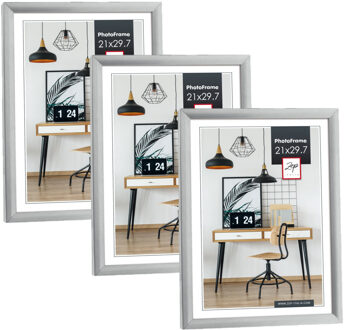 ZEP Fotolijst - 3x stuks - zilver - kunststof - voor foto van 21 x 29 cm - staand / hangend