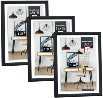 ZEP Fotolijst - 3x stuks - zwart - kunststof - voor foto van 13 x 18 cm - staand / hangend