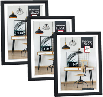 ZEP Fotolijst - 3x stuks - zwart - kunststof - voor foto van 15 x 20 cm - staand / hangend