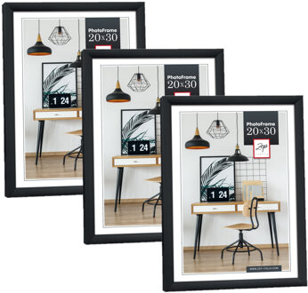 ZEP Fotolijst - 3x stuks - zwart - kunststof - voor foto van 20 x 30 cm - staand / hangend