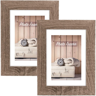 ZEP Fotolijst hout - 2x stuks - naturel bruin - geschikt voor foto van 20 x 20 cm - staand of hangen