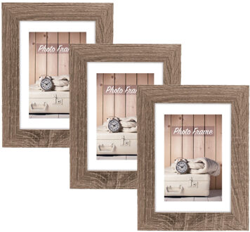 ZEP Fotolijst hout - 3x stuks - naturel bruin - geschikt voor foto van 20 x 30 cm - staand of hangen