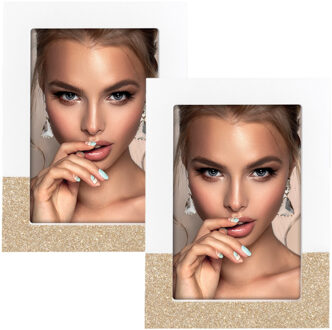 ZEP Fotolijst wit met gouden glitters - 2x stuks - hout - geschikt voor foto van 15 x 20 cm