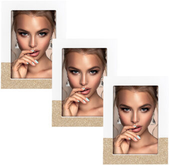 ZEP Fotolijst wit met gouden glitters - 3x stuks - hout - geschikt voor foto van 10 x 15 cm