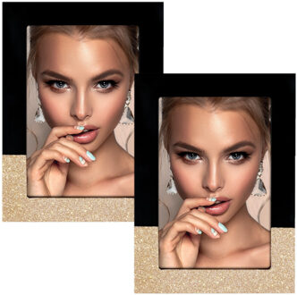 ZEP Fotolijst zwart met gouden glitters - 2x stuks - hout - geschikt voor foto van 15 x 20 cm