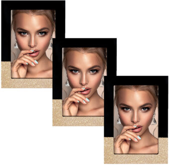 ZEP Fotolijst zwart met gouden glitters - 3x stuks - hout - geschikt voor foto van 15 x 20 cm