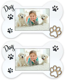 ZEP Fotolijstje hond thema - 2x stuks - 20 x 25 x 3 cm - geschikt voor een foto van 10 x 15 cm - Hout