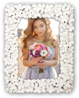 ZEP Fotolijstje - witte bloemen - voor foto van 15 x 20 cm - bruiloft / huwelijk fotolijstje