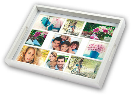 ZEP Houten foto dienblad wit 45 x 35 cm met 9 foto in diverse maten - Dienbladen